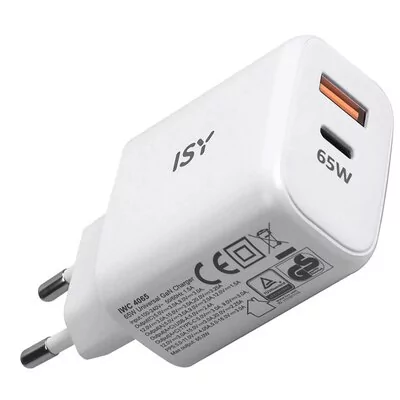 Ładowarka sieciowa ISY IWC-4065 65W GaN 1xUSB-A, 1xUSB-C