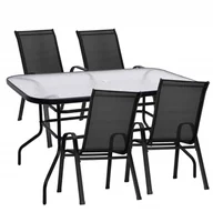 Meble ogrodowe - Zestaw mebli ogrodowych dla 4 osób, stół ze szkłem hartowanym 4 krzesła, metalowe, czarne - miniaturka - grafika 1