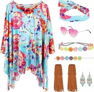 Stroje karnawałowe - STRÓJ PRZEBRANIE HIPISA BOHO LATA 70 80 VINTAGE FRĘDZLE AKCESORIA RETRO - miniaturka - grafika 1