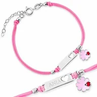 Pamiątka Pierwszej Komunii Świętej - Srebrna Bransoletka 925 Sznurkowa ID Koniczynka Grawer - miniaturka - grafika 1