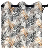Zasłony - Voppi Zasłona okienna do salonu lub sypialni 140 x 240 cm przelotki kółka roślinny wzór duże liście złote szare - miniaturka - grafika 1