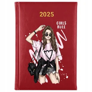 Kalendarz Czerwony A5 2025 GIRLS RULE Planer Terminarz Notes Kobiece Wzory - Planery - miniaturka - grafika 1