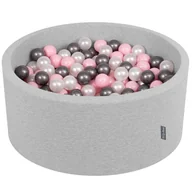Suche baseny - KiddyMoon basen z piłkami 90 x 40 cm / 300 piłek  7 cm basen z kolorowymi piłkami dla niemowląt, okrągły, jasnoszary: perłowy/różowy/srebrny - miniaturka - grafika 1