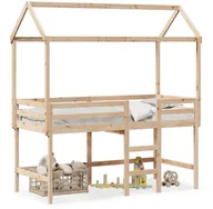 Łóżka dla dzieci i młodzieży - Łóżko na antresoli, z drabiną i dachem, 90x190 cm, sosna - miniaturka - grafika 1