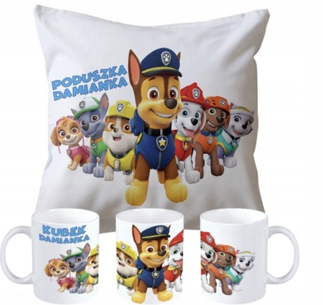 ZESTAW PODUSZKA + KUBEK Prezent PSI PATROL SKY CHASE RUBBLE ZUMA + IMIĘ 12