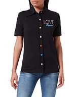 Spodenki damskie - Love Moschino Damskie szorty Sleeves in Cotton Jersey z wielokolorowymi zatrzaskami Buttons Polo Shirt, czarny, 42 PL - miniaturka - grafika 1