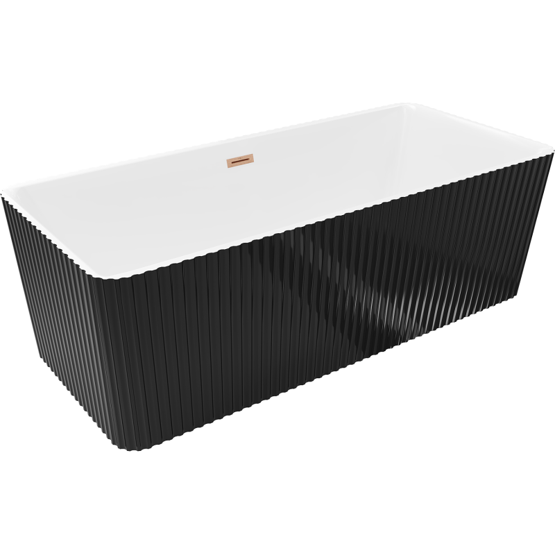 Mexen Nila wanna wolnostojąca ryflowana 170 x 75 cm, biała/czarna, przelew miedź szczotkowana - 52841708075-65