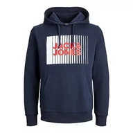 Bluzy męskie - Bestseller A/S Męska bluza z kapturem JJECORP Logo Sweat Hood Play NOOS, granatowa marynarka, XL, granatowy blezer - miniaturka - grafika 1