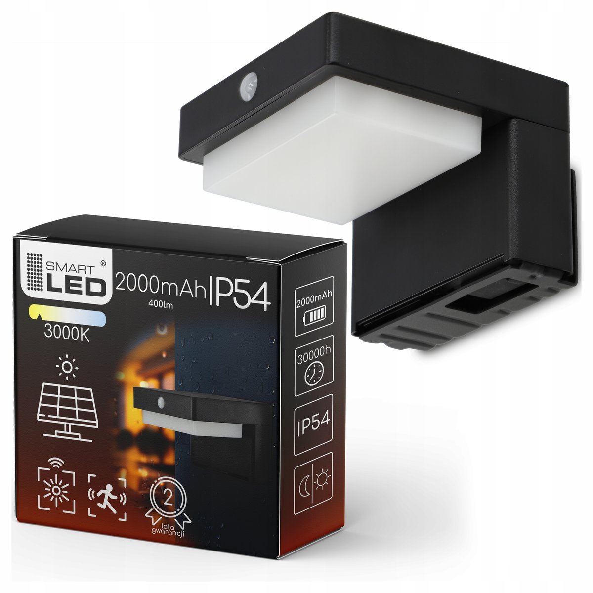 Lampa Solarna Ogrodowa LED Kinkiet Elewacyjny Czujnik Zmierzchu PREMIUM