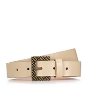 Paski - Damski pasek skórzany z kontrastową klamrą beżowy - miniaturka - grafika 1