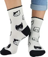 Skarpetki dla dzieci - Dziewczęce skarpetki w kotki Noviti SB048-G-03 Białe - miniaturka - grafika 1