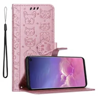 Etui i futerały do telefonów - Cadorabo Etui do Samsung Galaxy S10 4G Etui ochronne w kolorze różowym Etui na telefon komórkowy Etui Etui Booklet Psy Koty - miniaturka - grafika 1
