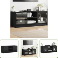 Szafki RTV - The Living Store Szafka pod telewizor ze szklanymi drzwiami czarna 102x37x42 cm - miniaturka - grafika 1