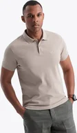 Koszulki męskie - Ombre Jednokolorowa koszulka męska polo BASIC z dzianiny pique - ciemnobeżowa V5 OM-POBS-0100 L - miniaturka - grafika 1