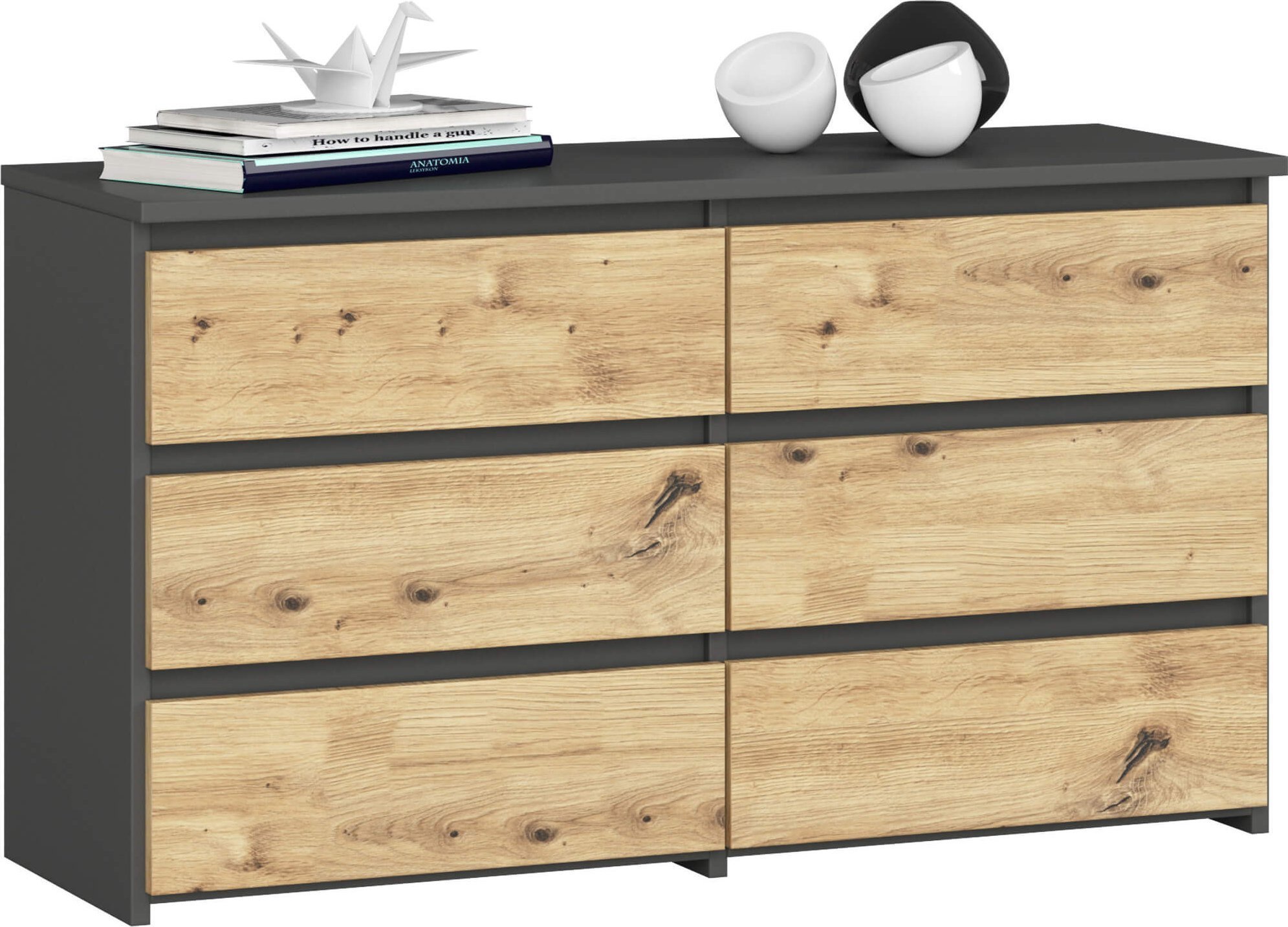 Fabryka Mebli Akord Komoda do salonu CL 100 cm 6 szuflad klasyczna - grafit szary dąb artisan