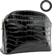 Kosmetyczki, organizery i kuferki - KOSMETYCZKA PODRÓŻNA TORBA NA KOSMETYKI CZARNA IMITACJA SKÓRY +LUSTERKO - miniaturka - grafika 1