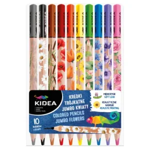 Derform Kredki trójkątne jumbo Kwiaty 10 kolorów KIDEA - Kredki, ołówki, pastele i pisaki - miniaturka - grafika 1