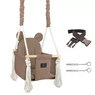 Skoczki dla dzieci - Natilu / Huśtawka Dla Dzieci Miś Premium Kakao I Bezpieczna I Solidna I Domowa Ogrodowa Kubełkowa + Pas Bezpieczeństwa - miniaturka - grafika 1