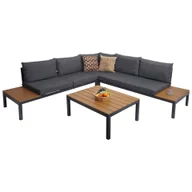 Sofy ogrodowe - Zestaw ogrodowy HWC-H54b, sofa ogrodowa/salonowa, aluminium o wyglądzie drewna olefinowego ~ ciemnoszara tapicerka - miniaturka - grafika 1