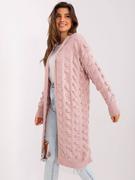 Swetry damskie - Kardigan jasny różowy casual kaptur rękaw długi długość długa - miniaturka - grafika 1