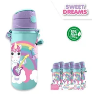 Shakery i bidony sportowe - BIDON ALUMINIOWY 600 ML Z PASKIEM NA RAMIĘ SWEET DREAMS, KIDS - miniaturka - grafika 1