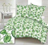 Pościel - Karo Pościel z kory 140x200 178a biała liście zielone Monstera gałązki palmy na guziki bawełna - miniaturka - grafika 1