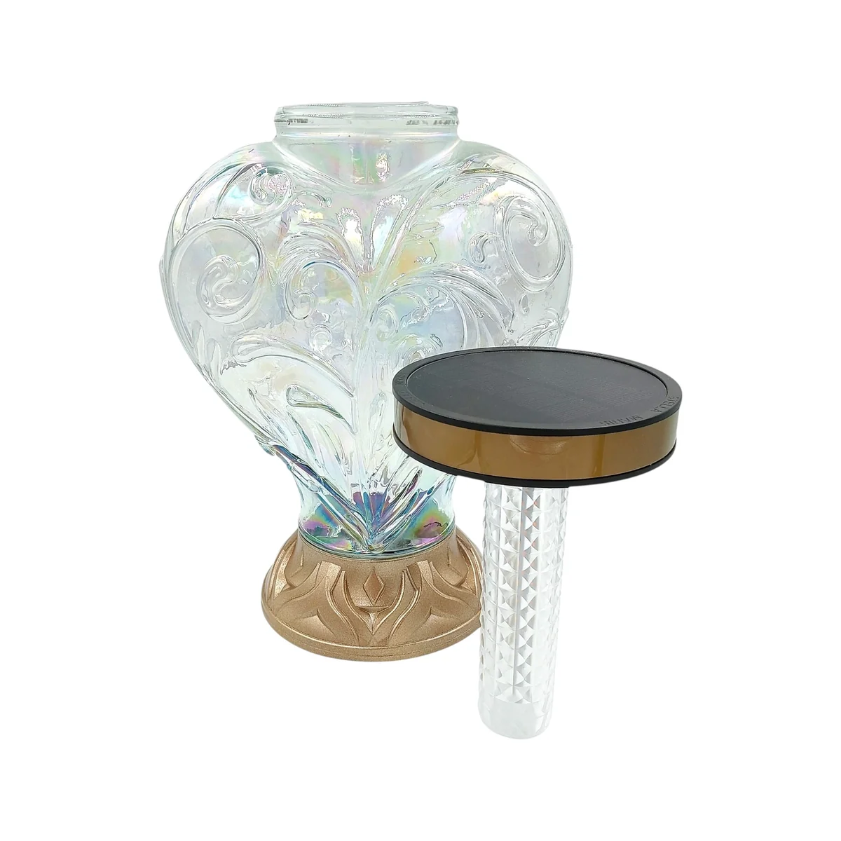 Znicz solarny serce - złoty - pomarańczowe światło - 30 cm