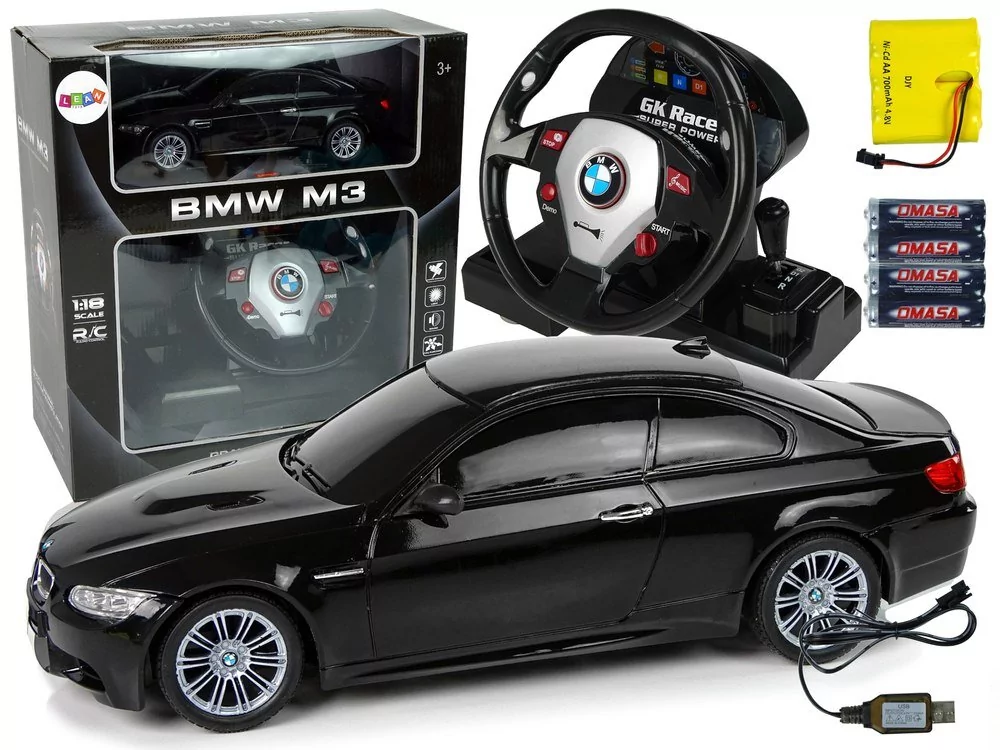 Import leantoys LEANToys Auto Zdalnie Sterowane BMW M3 Czarny 2,4 G Pilot Kierownica 1:18 Dźwięk Światła 9724