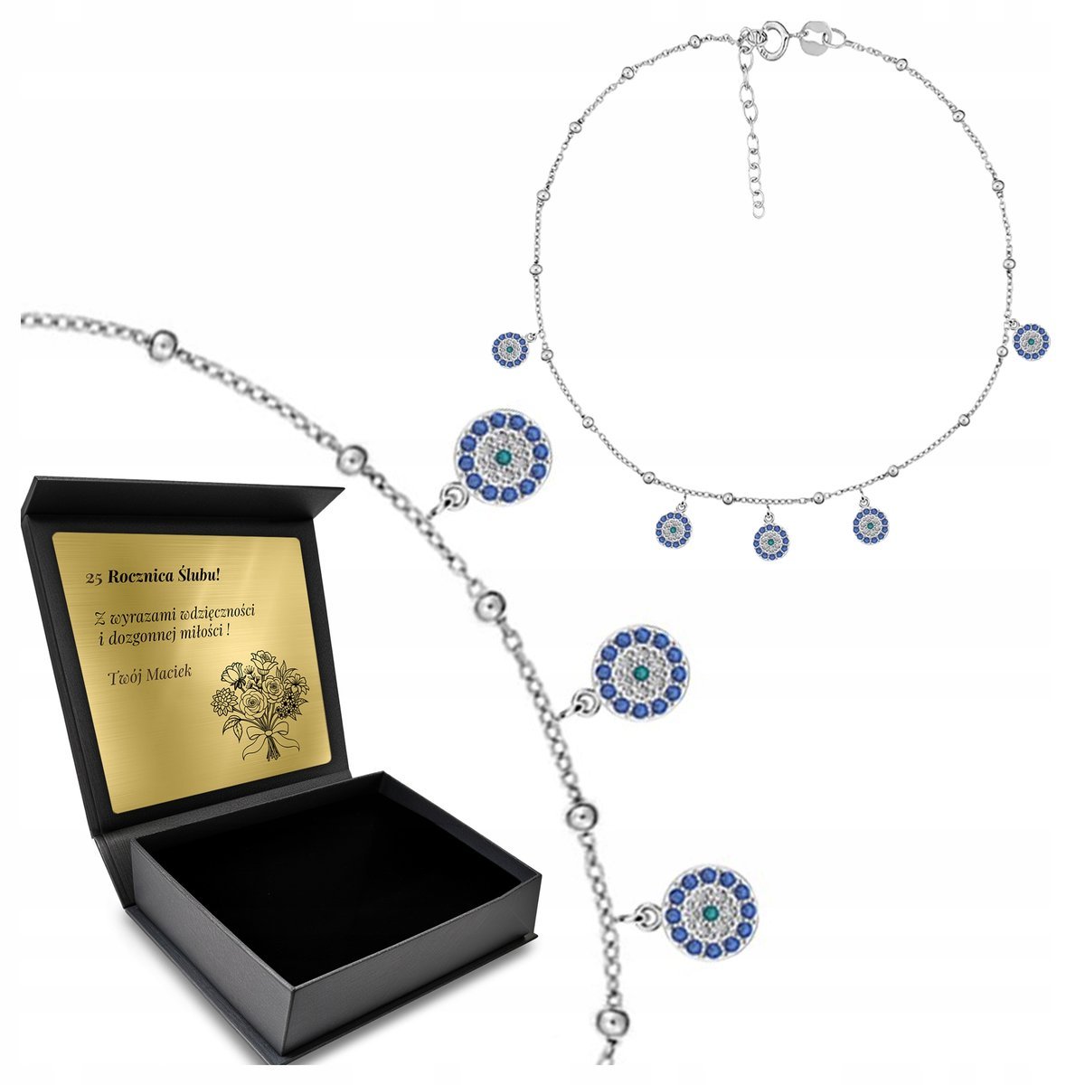 Bransoletka Srebrna Na Nogę Delikatna Oko Proroka Dla Kobiety Z Grawerem