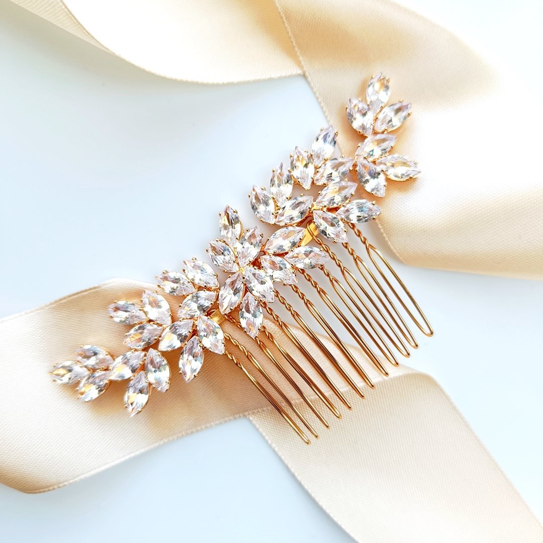 Efektowny złoty grzebień do fryzury blask ŚLUBNEJ elegancki GLAMOUR boho