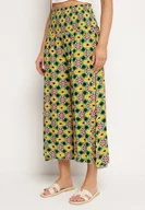 Spodnie damskie - Żółto-Zielone Szerokie Spodnie Kuloty w Mozaikowy Wzór z Bawełny Nanatill - miniaturka - grafika 1