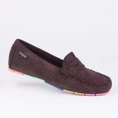 Mokasyny damskie - Mokasyny damskie GOODIN GD-FL679 skóra eko zamsz ażurek brąz 38 - miniaturka - grafika 1