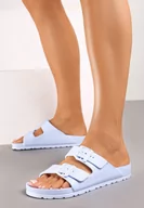 Klapki i japonki damskie - Jasnoniebieskie Klapki na Płaskiej Podeszwie z Klamerkami Nelondra - miniaturka - grafika 1