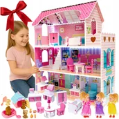 Domki dla lalek - DOMEK DLA LALEK DREWNIANY LED AKCESORIA LALECZKI 3 POZIOMY DUŻY MEBELKI - miniaturka - grafika 1