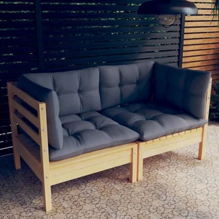 shumee 2 osobowa sofa ogrodowa z szarymi poduszkami drewno sosnowe - Sofy ogrodowe - miniaturka - grafika 1