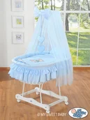 Łóżeczka i kojce - Kosz Mojżesza z baldachimem- Miś z kokardką niebieski - miniaturka - grafika 1