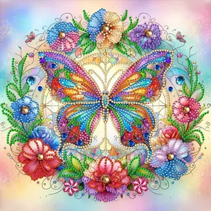 Haft Diamentowy Motyl wśród Kwiatów 30x30 cm - Zabawki kreatywne - miniaturka - grafika 1