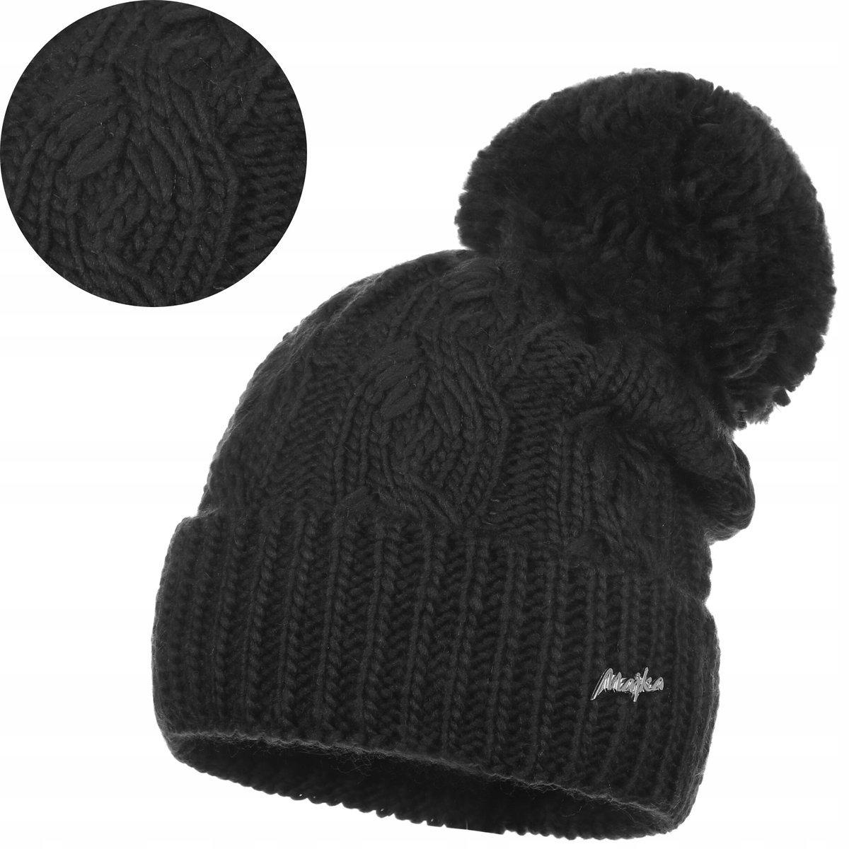 Czarna Czapka Damska Zimowa Z Pomponem Wywijana Ciepła Na Zimę Majka