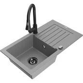 Zlewozmywaki z baterią - Mexen Pablo zlewozmywak granitowy 1-komorowy z ociekaczem i baterią kuchenną Elia, szary - miniaturka - grafika 1