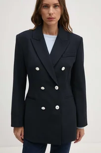 Tommy Hilfiger marynarka z domieszką wełny kolor granatowy dwurzędowa gładka WW0WW42245 - Marynarki i żakiety damskie - miniaturka - grafika 1