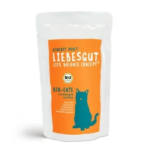 LIEBESGUT Biokost Adult 12 x 100 g Kaczka bio z boćwiną i ryżem - Mokra karma dla kotów - miniaturka - grafika 1