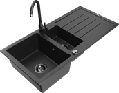 Zlewozmywaki z baterią - Mexen Andres zlewozmywak granitowy 1,5-komorowy z ociekaczem i baterią kuchenną Telma, czarny/srebrny - 6515-73-670200-70-B - miniaturka - grafika 1