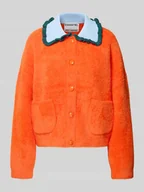 Swetry damskie - Kurtka z dzianiny o kroju regular fit z kołnierzem z falbanami model ‘JARDENER’ - miniaturka - grafika 1