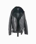 Kurtki damskie - Czarna kurtka skórzana, prawdziwa skóra jagnięca z futrem z lisa - miniaturka - grafika 1