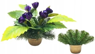 BUKIET STROIK NA CMENTARZ dla grób bliskich KROKUS w doniczka ciężka beton - Sztuczne kwiaty - miniaturka - grafika 1