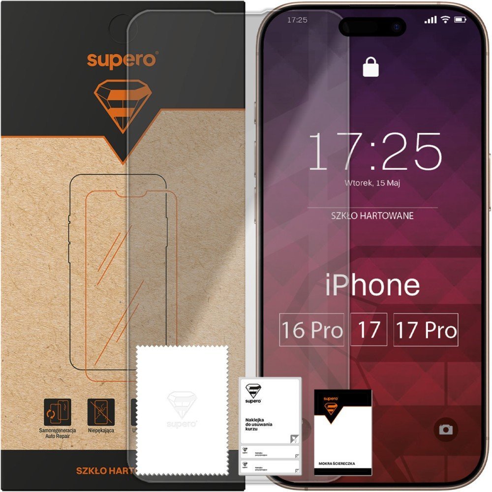 Szkło hartowane Supero do iPhone 17 Pro/17/16 Pro, przezroczyste
