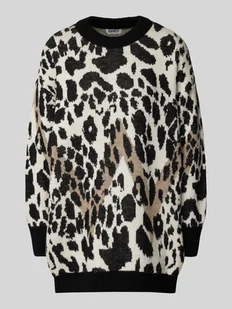 Sweter z dzianiny o kroju oversized z okrągłym dekoltem - Swetry damskie - miniaturka - grafika 1