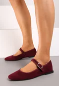 Baleriny - Bordowe Balerinki o Kwadratowym Nosku w Stylu Mary Jane z Paseczkiem Naiva - miniaturka - grafika 1