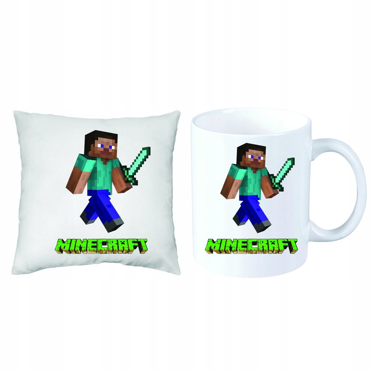 Minecraft ZESTAW PREZENT PODUSZKA + KUBEK + IMIĘ