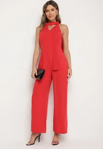 Czerwony Kombinezon Bez Rękawów z Ozdobnym Wiązaniem i Szerokimi Nogawkami Silarine - Kombinezony - miniaturka - grafika 1